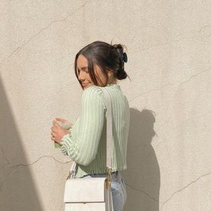 Green cardigan button top